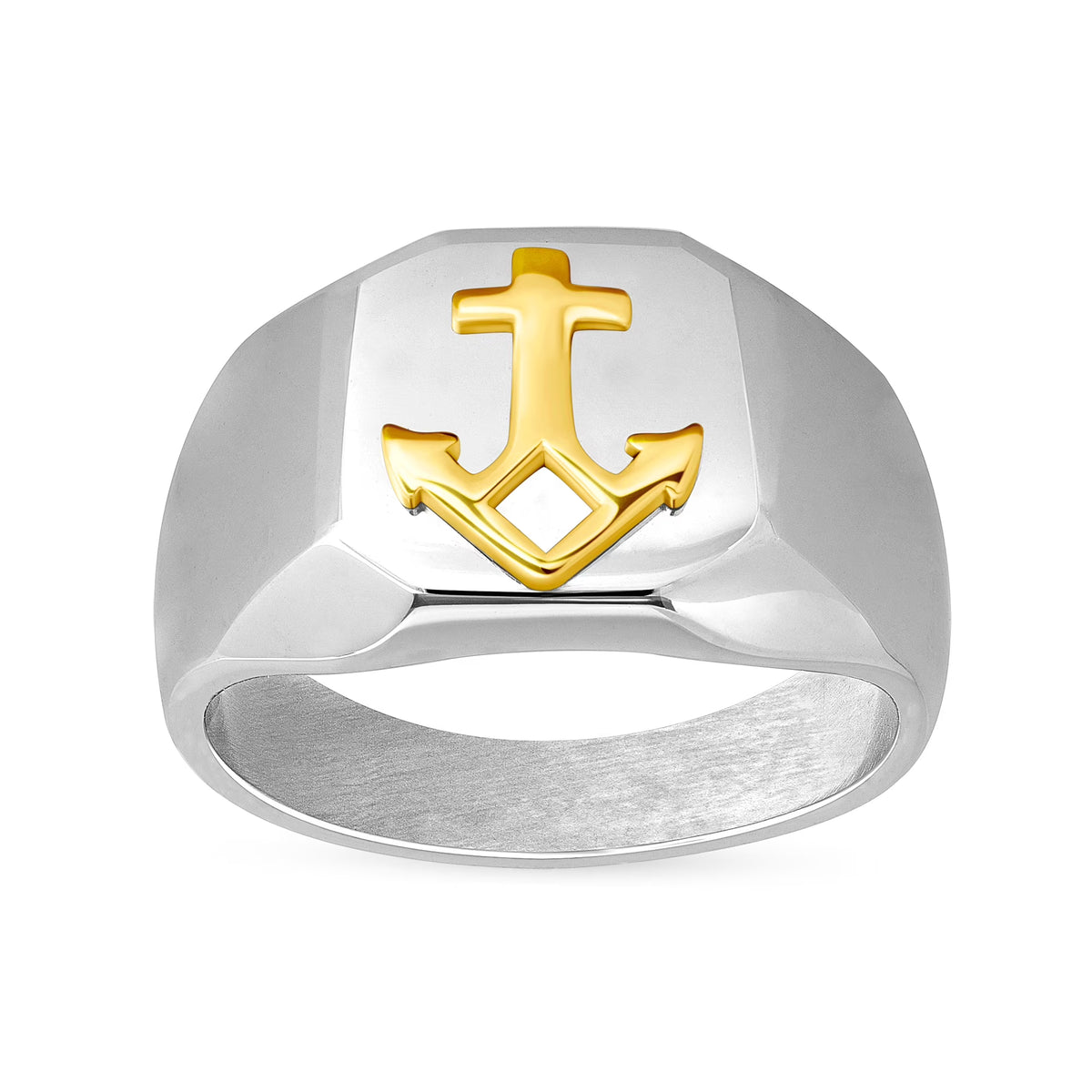 14K Gold Polished Anchor Stainless Steel Octagon Signet Ring Size 8 C342191
