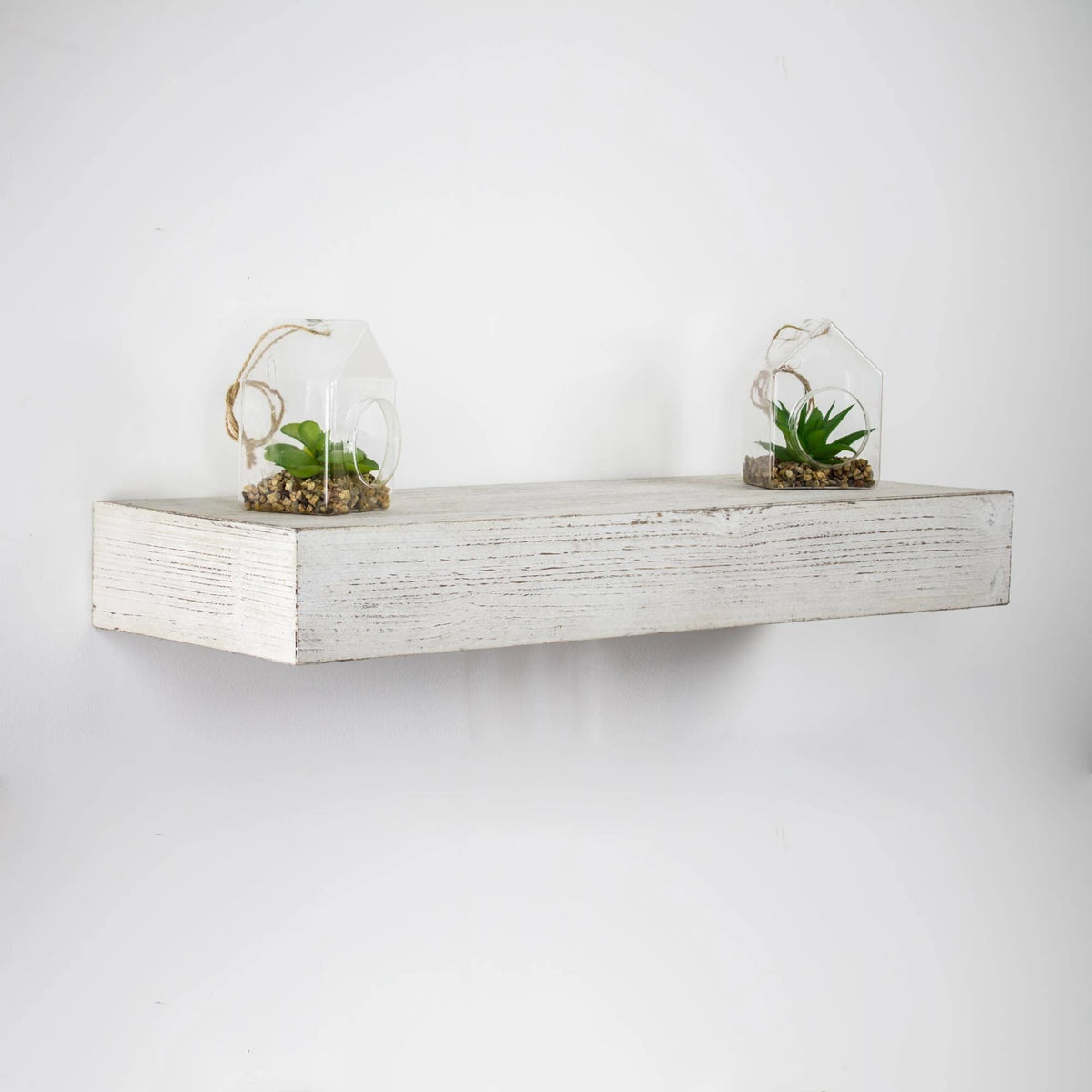 Rustic Whitewashed Wood Floating Wall Shelf Z9925