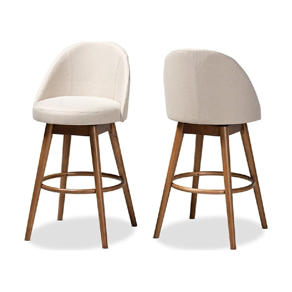 Light Beige Fabric Upholstered Wood Swivel Bar Stool Set of 2 G347387