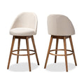 Light Beige Fabric Upholstered Wood Swivel Bar Stool Set of 2 G347387