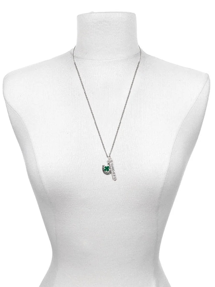 Silvertone Horseshoe Four Leaf Clover Mother Daughter Bar Charm Necklace, 23" X9702