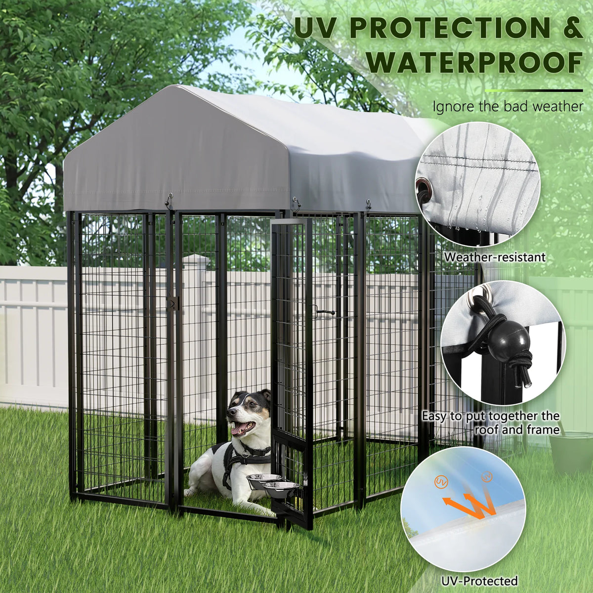 8x4x6 FT Outdoor Dog Kennel with Rotating Dog Bowl H79129