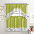 Green Embroidered 3-Piece Kitchen Curtain Tiers & Swag Set, 58x36 & 28x36 inches Y57718