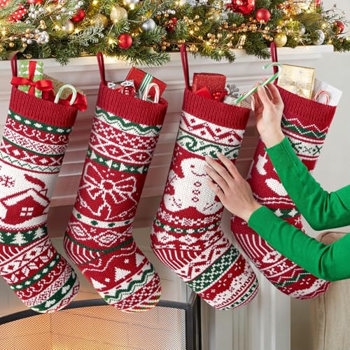 4 Pack Large 18" Knit Christmas Stockings N278