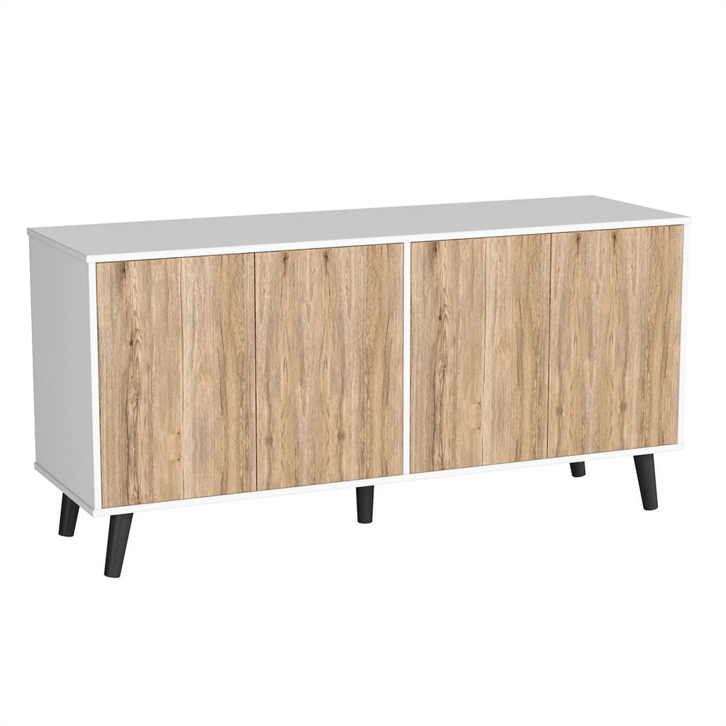 White & Natural Sideboard Buffet Cabinet with Storage U9249