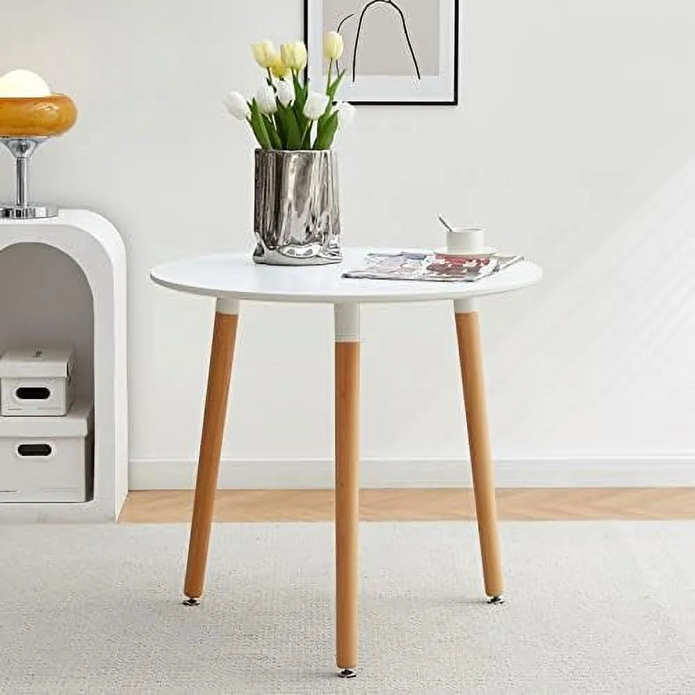 31.5 inch Industrial Round Wood Dining Table with Black Metal Legs M448891