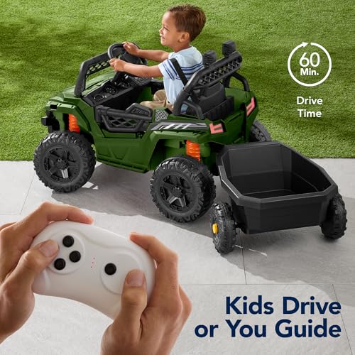 Black 12V Electric Ride On UTV Car with Trailer W9569