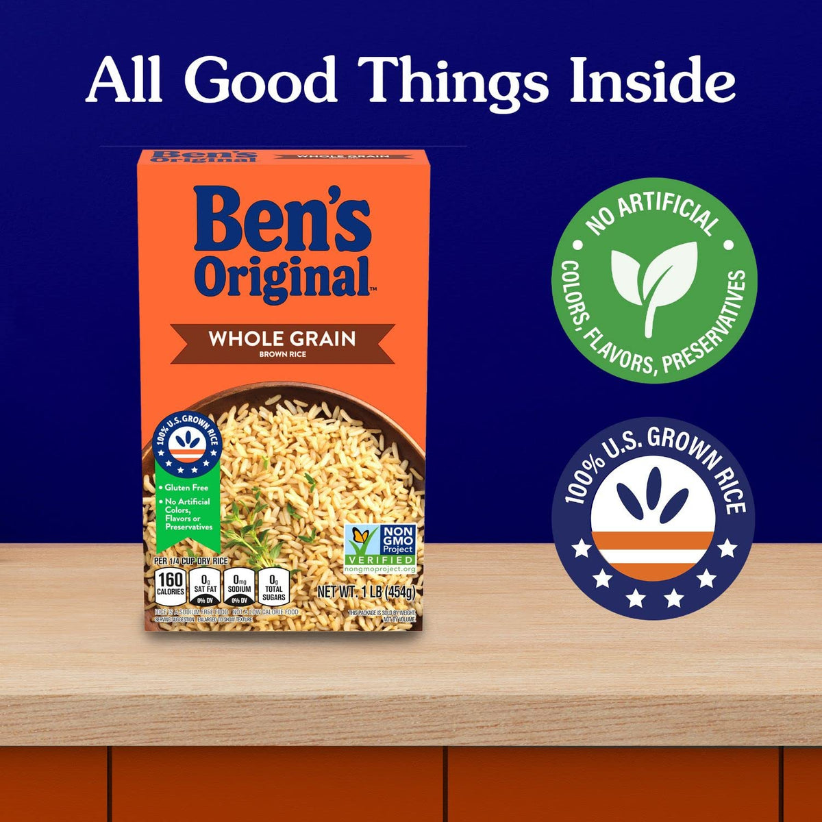 Whole Grain Brown Rice, 1 LB Box (Pack of 12) K5222