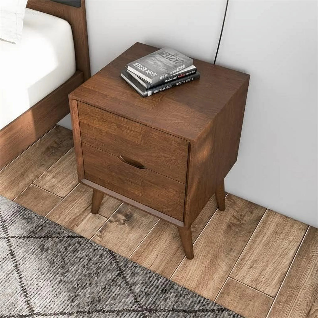 Walnut Brown 2-Drawer Solid Wood Nightstand F509
