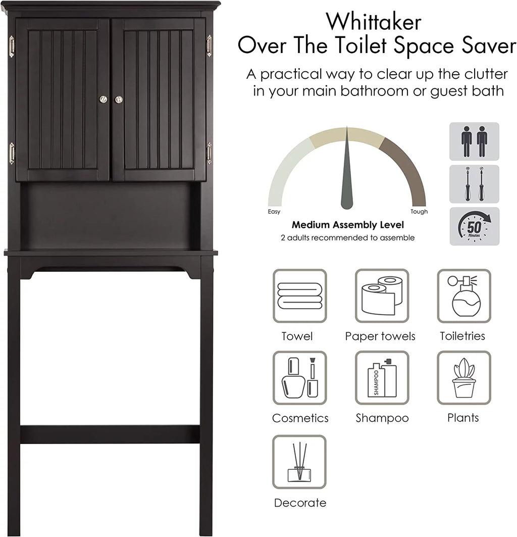 Bathroom Storage Over The Toilet Cabinet with Adjustable Shelves and Double Doors J526