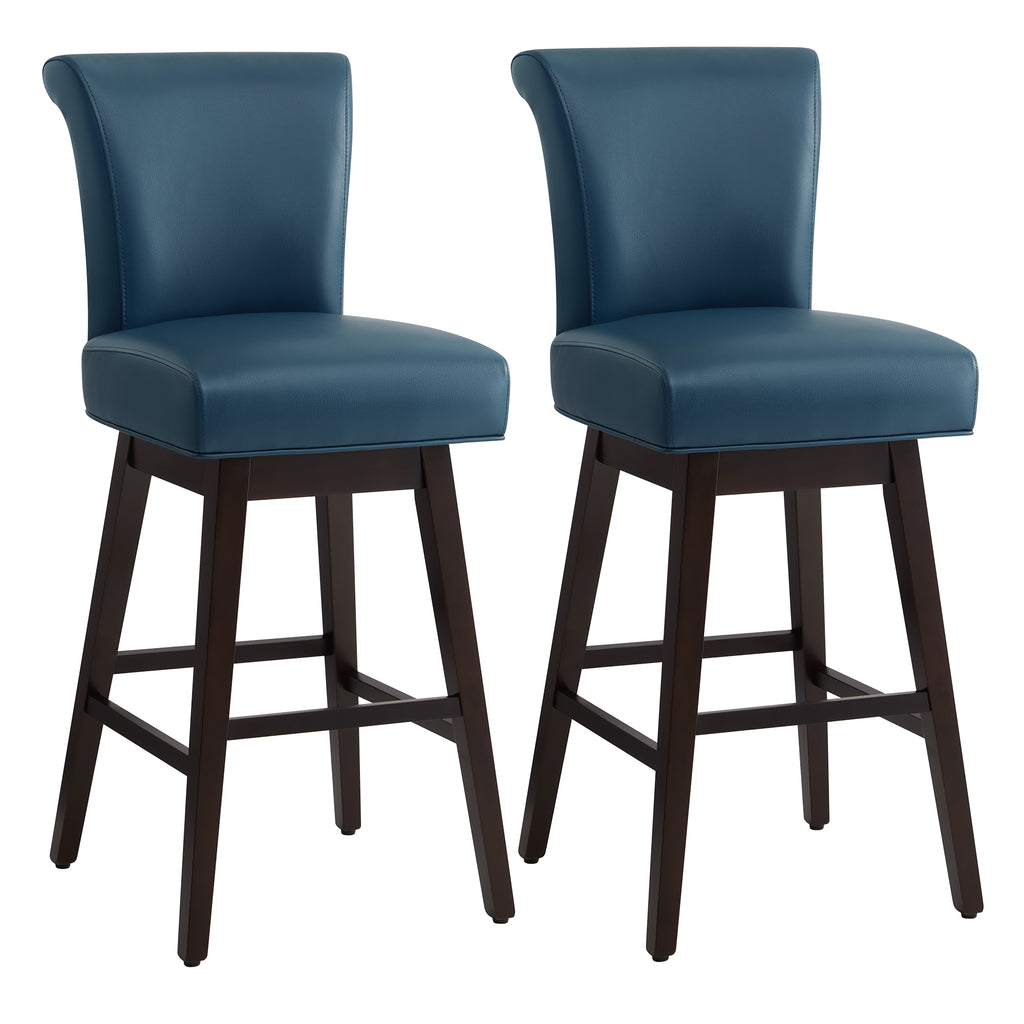 Dark Blue Faux Leather Upholstered Swivel Counter Bar Stools Set of 2 S302