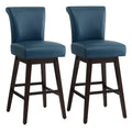 Dark Blue Faux Leather Upholstered Swivel Counter Bar Stools Set of 2 S302