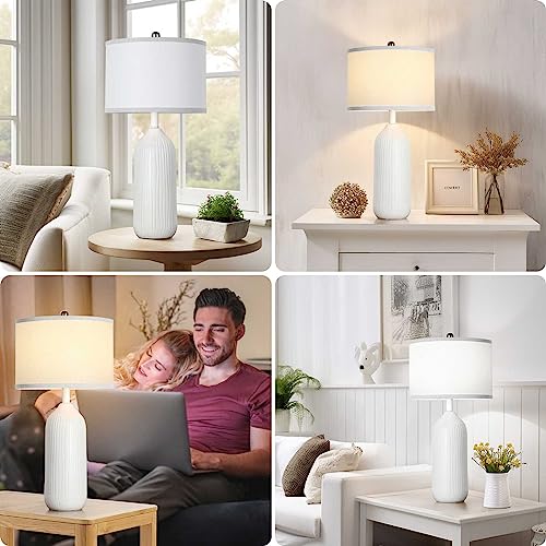 White Ceramic Table Lamp with 3-Color Temperatures D4649