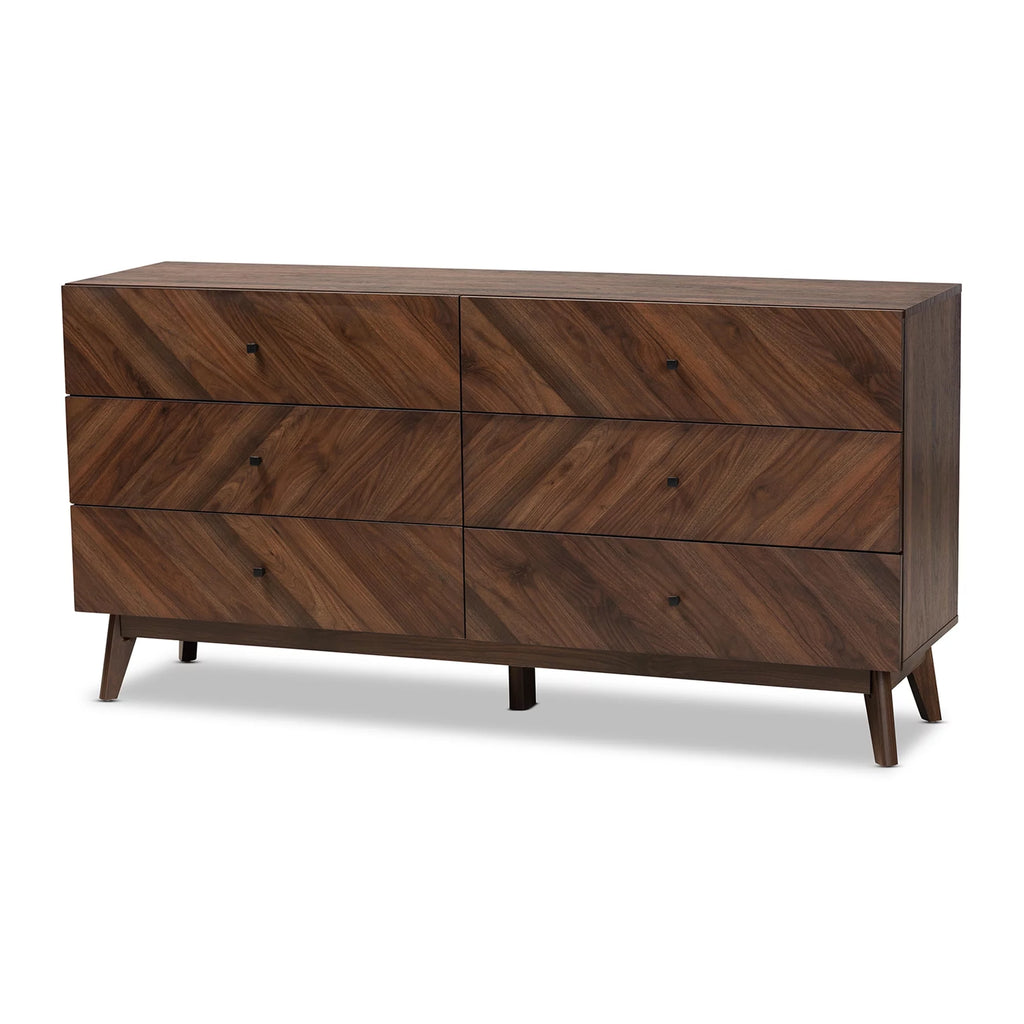 Walnut Brown Wood 6-Drawer Dresser K22234