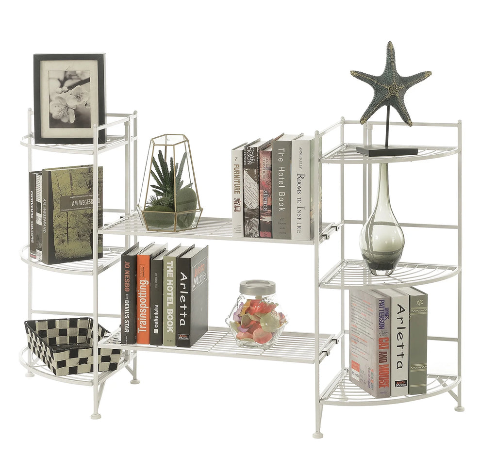 White 3 Tier Folding Metal Corner Shelf M98323