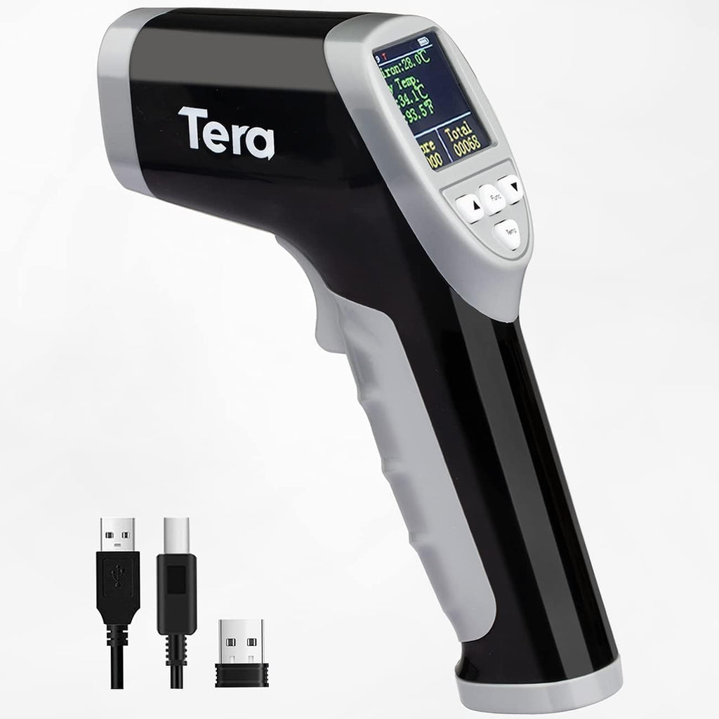 Tera Barcode Scanner Temperature Thermometer 2D QR 1D Cordless Bar Code Reader with Digital Display Screen, Compatible with Bluetooth 2.4Ghz Wireless USB Wired Pack of 2 J3384