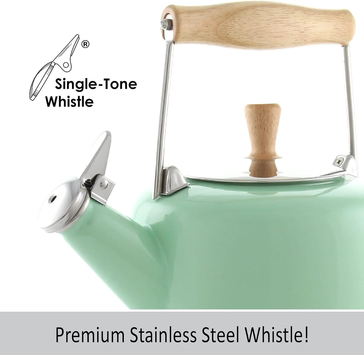 Enamel On Steel Whistling Teakettle with Wood Handle, 1.4 Quarts R974735