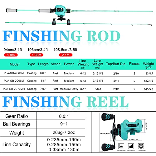 Spinning & Baitcasting Fishing Rod Reel Combo with Graphite Blanks, Stainless Steel Guides M19708