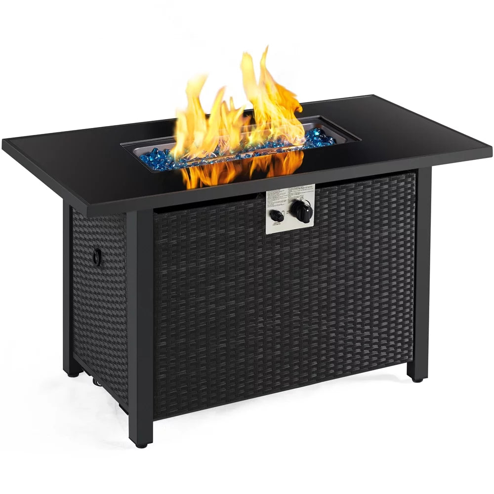 43 Outdoor Gas Fire Pit with Tempered Glass Tabletop, Black B1629