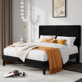 Queen Size Black Velvet Upholstered Platform Bed Frame W57887