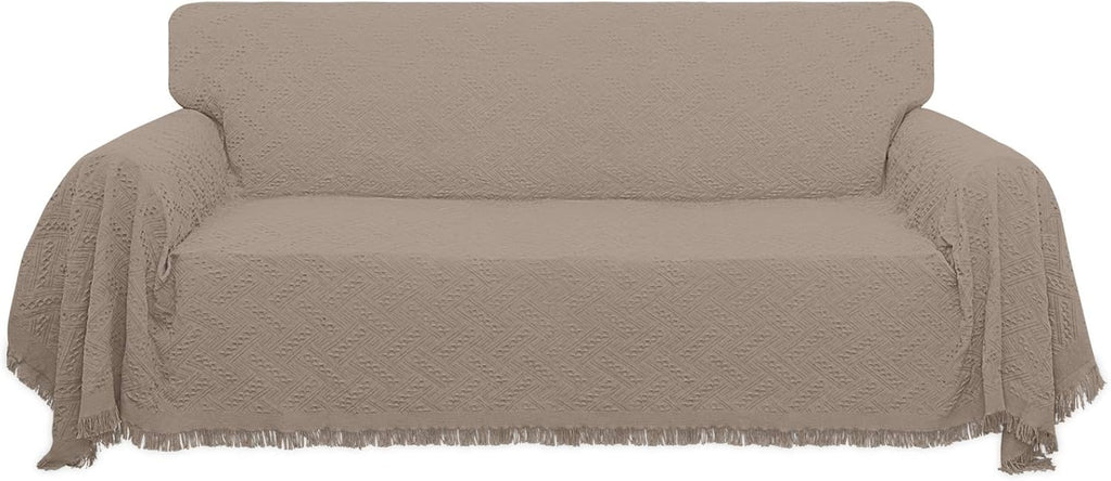Geometrical Jacquard Sofa Cover for 3 Cushion Couch, L Shape Sectional, Washable Furniture Protector (91x134 inch, Dark Gray) T77311