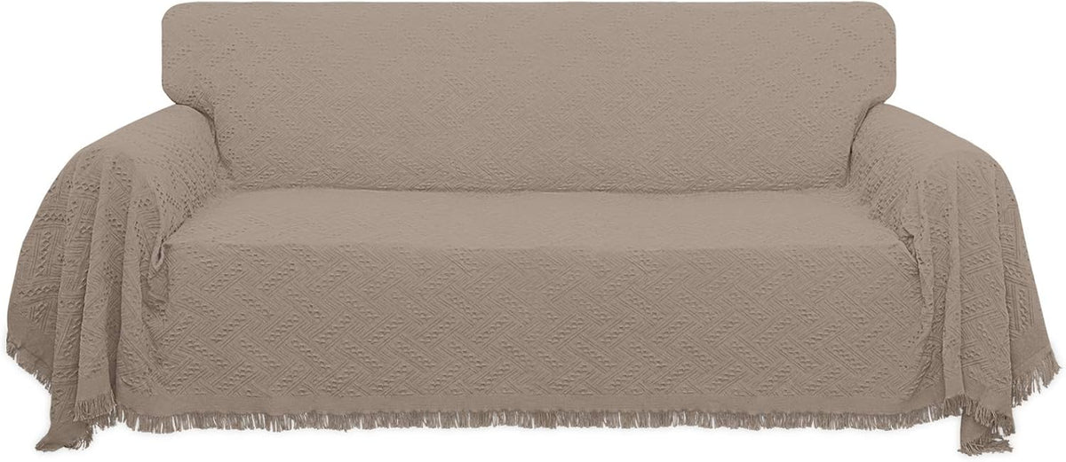 Geometrical Jacquard Sofa Cover for 3 Cushion Couch, L Shape Sectional, Washable Furniture Protector (91x134 inch, Dark Gray) T77311