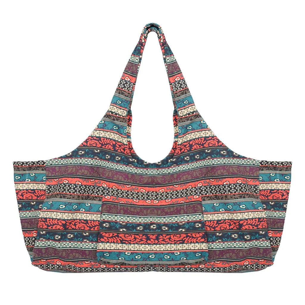 Patterned Canvas Yoga Mat Tote Bag Carrier with Side Pocket D532284