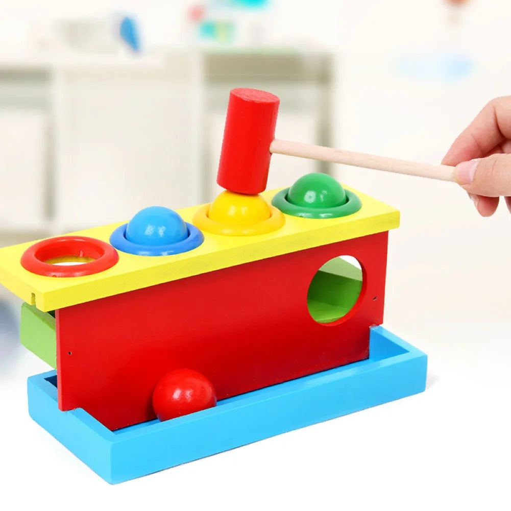 Kid Wooden Color Match Hammering Ball Box Puzzle Game Hand Piling Interactive Toy C2343