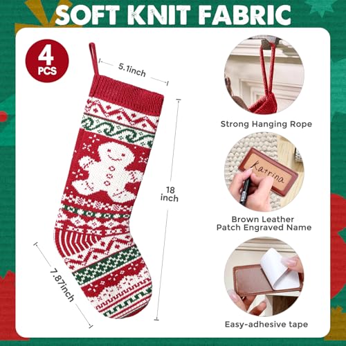 4 Pack Large 18" Knit Christmas Stockings N278
