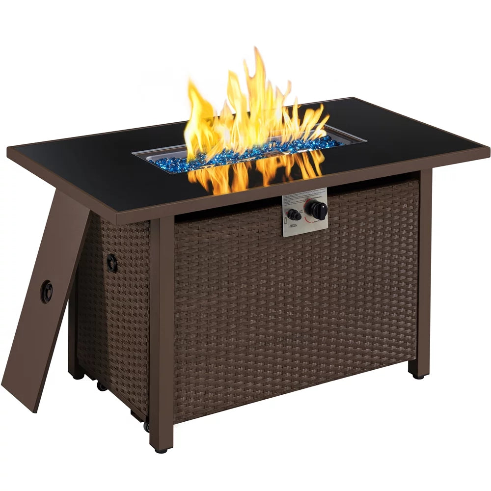 43 Outdoor Gas Fire Pit with Tempered Glass Tabletop, Black B1629