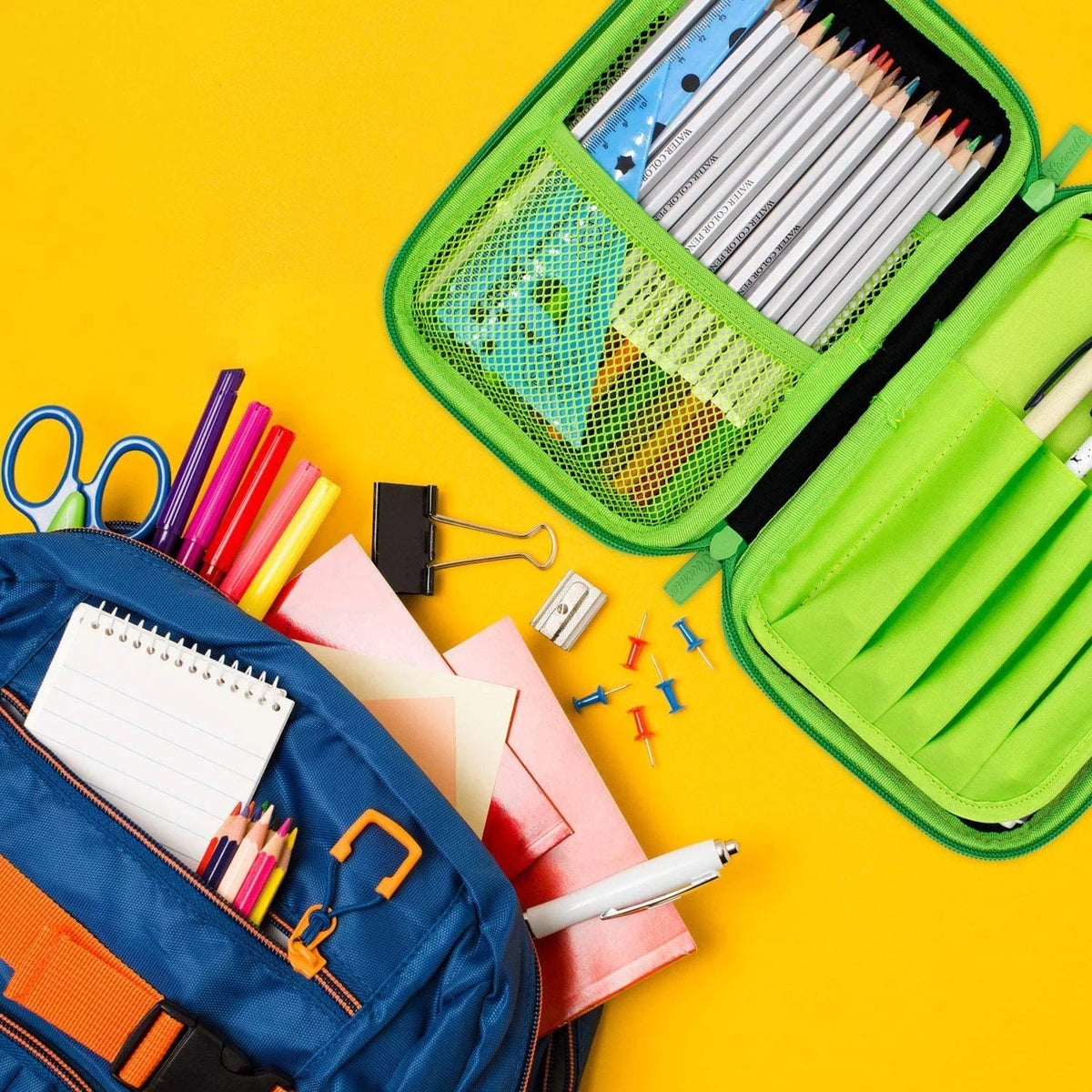 Pencil Case, 4 Pencils, Drawstring Backpack, Eraser, 50 Stickers and Water Bottle P18634