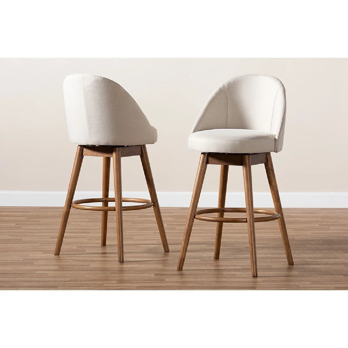 Light Beige Fabric Upholstered Wood Swivel Bar Stool Set of 2 G347387