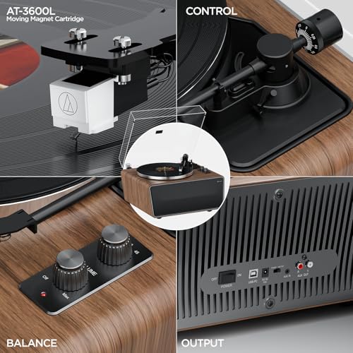 Vinyl Record Player Bluetooth Turntable with 4 Stereo Speakers Belt Drive 2-Speed J608409