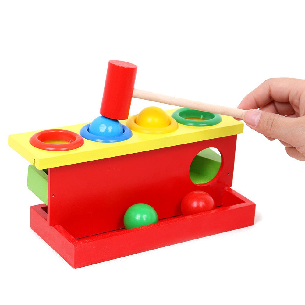 Kid Wooden Color Match Hammering Ball Box Puzzle Game Hand Piling Interactive Toy C2343