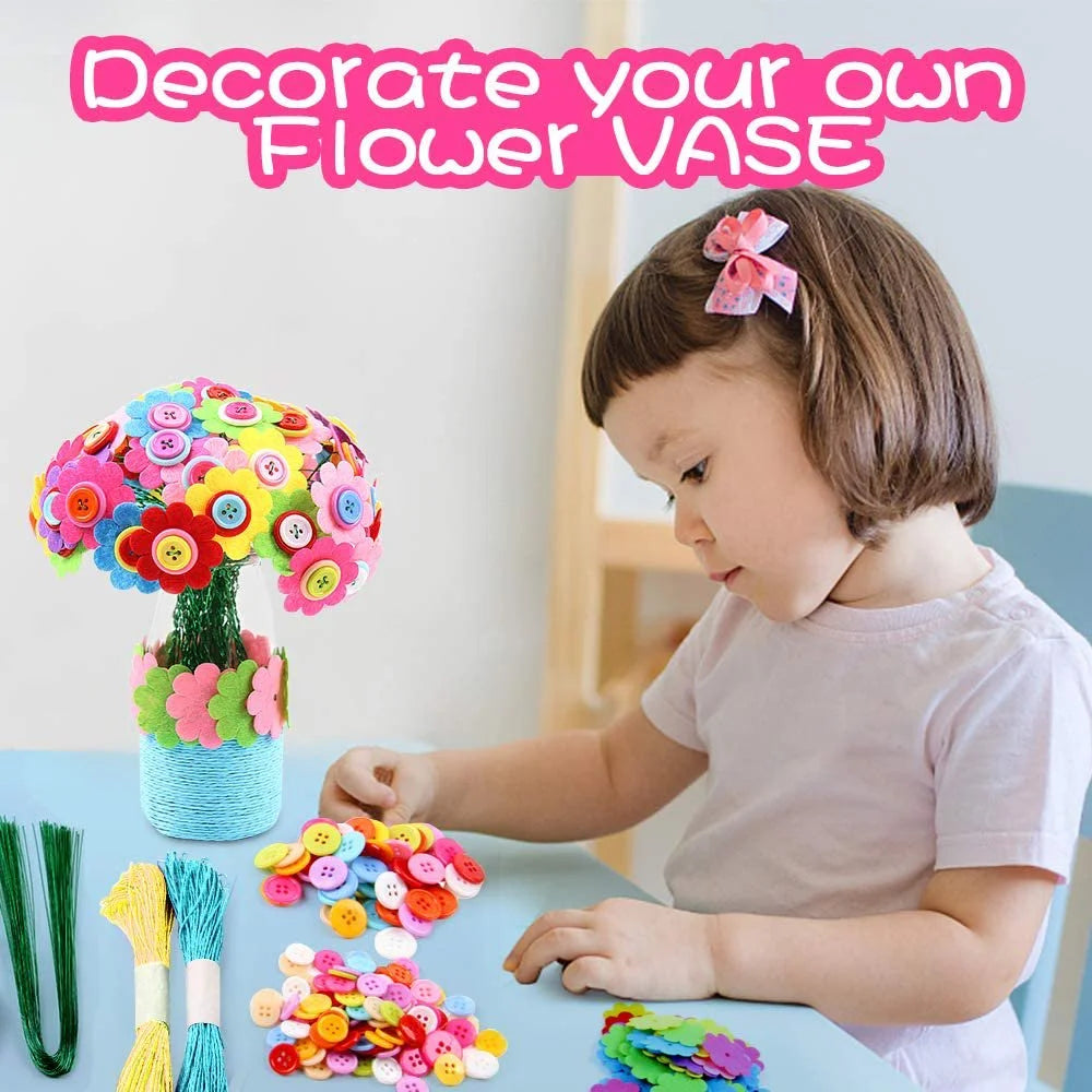 Flower Craft Kit with Buttons and Felt Vase Arts Toy F937077