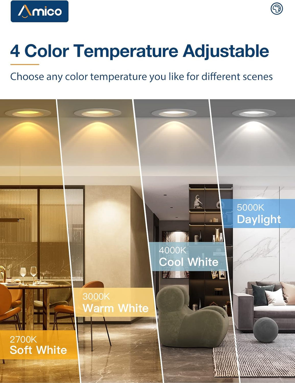 16 Pack 4CCT LED Recessed Lighting with Baffle Trim D687637