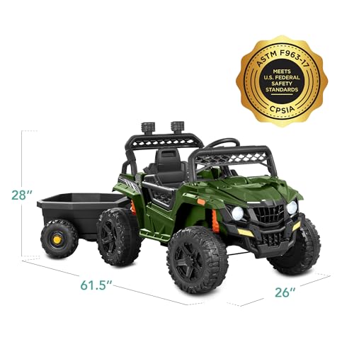 Black 12V Electric Ride On UTV Car with Trailer W9569