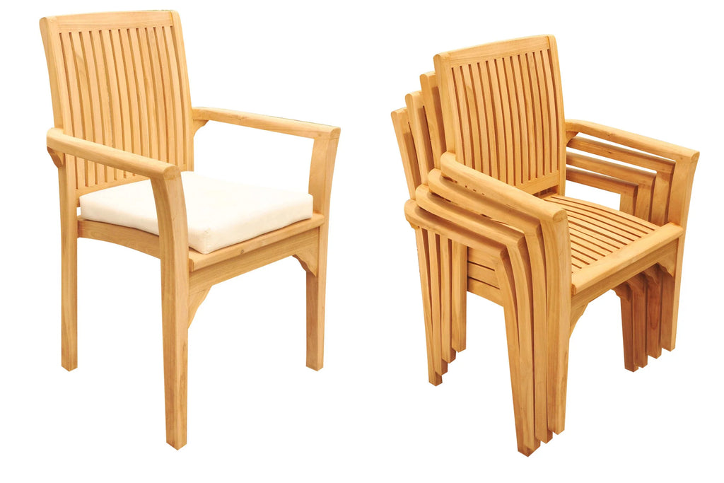 Grade-A Teak 5 Pc Dining Set with 52" Round Table and 4 Stacking Arm Chairs Q244