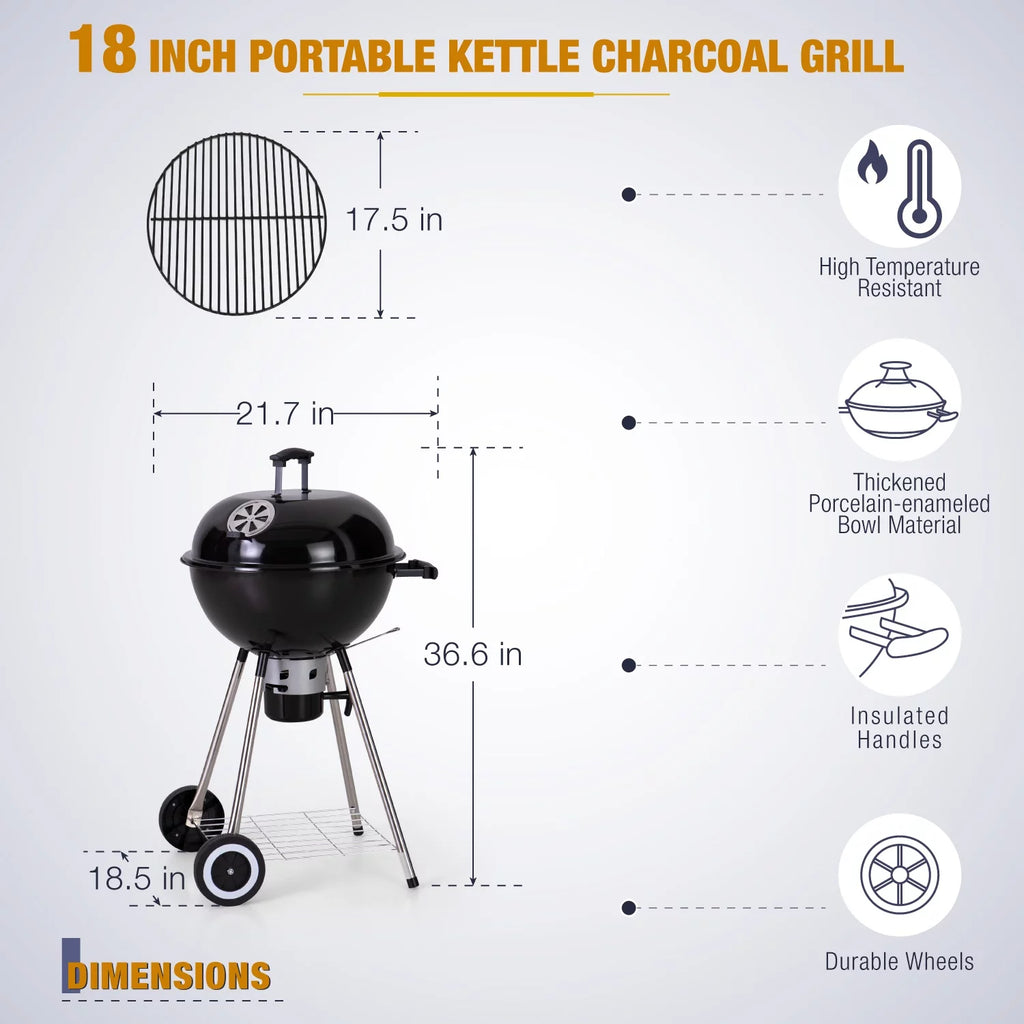 18" Portable Kettle Charcoal BBQ Grill D19747