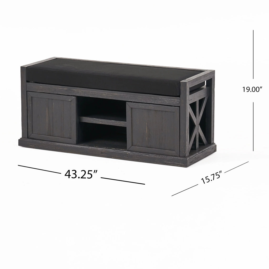 Acacia Wood Storage Bench with Cushion Q714