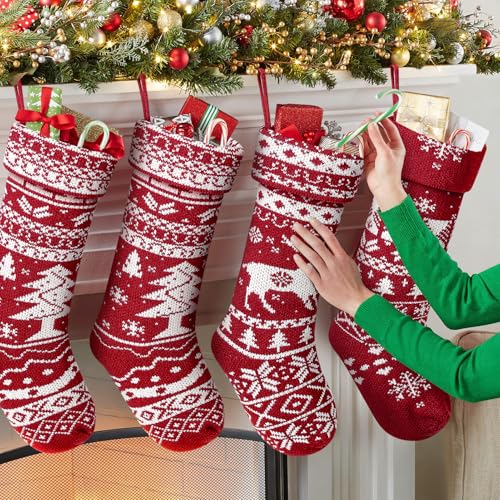 4 Pack Large 18" Knit Christmas Stockings N278