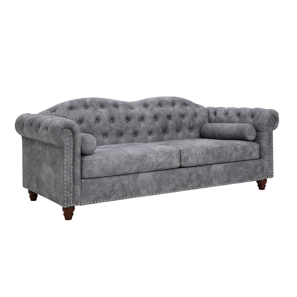 84" Chesterfield Fabric Upholstered Sofa with 2 Pillows G623606