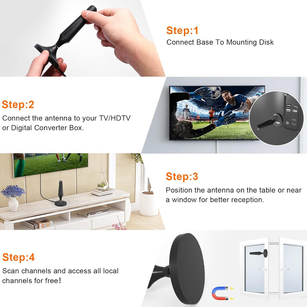 Indoor Amplified HDTV Antenna with 13.4ft Coax Cable and USB Power Adapter, Pack of 2 L7194