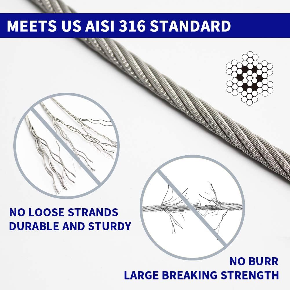 1/8 T316 Stainless Steel Cable 600FT Wire Rope 7 x 7 Strands X341