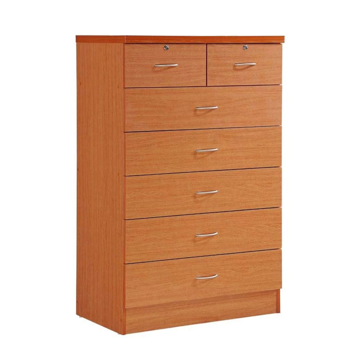 7 Drawer Wooden Dresser Chest with 2 Top Locks, Cherry P2044