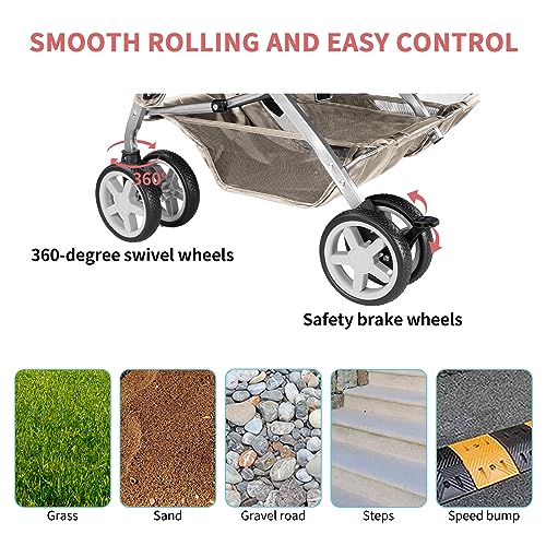 Gray Foldable Double Pet Stroller I3620