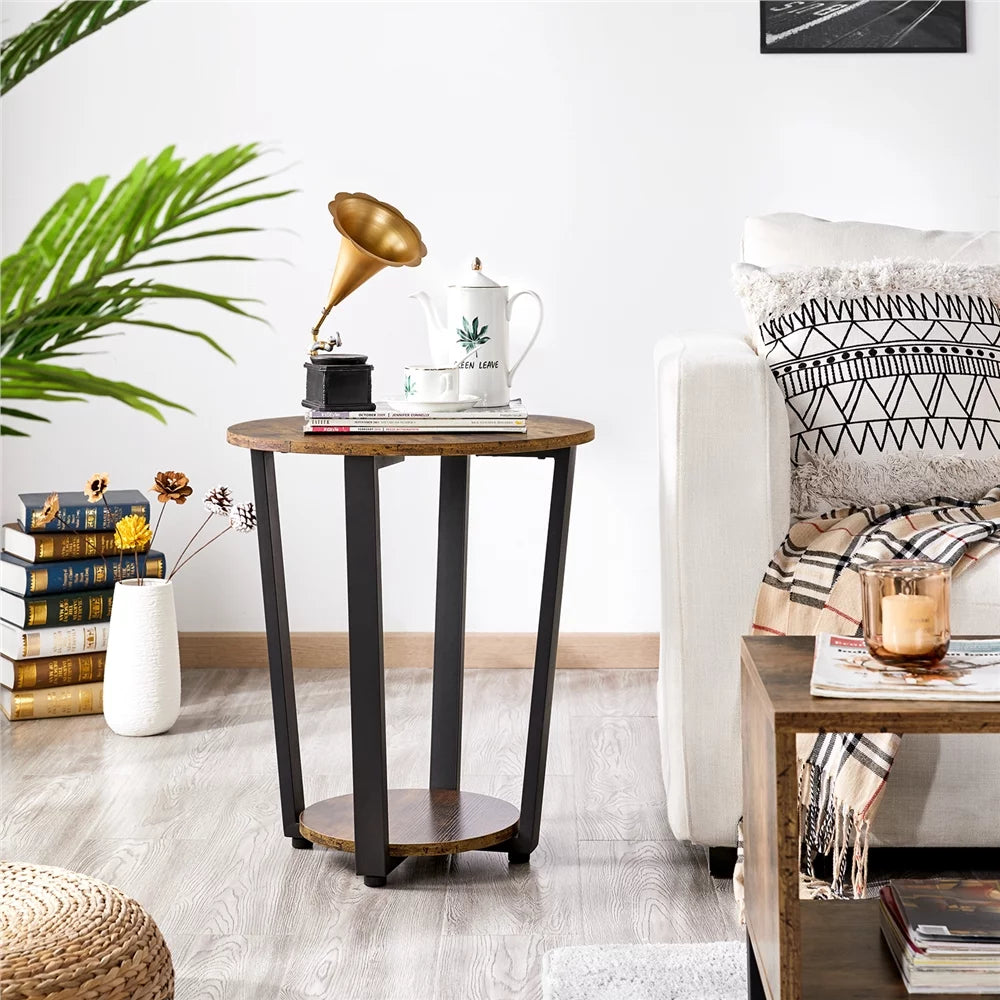 Brown Metal Side Table with Storage Rack S9466