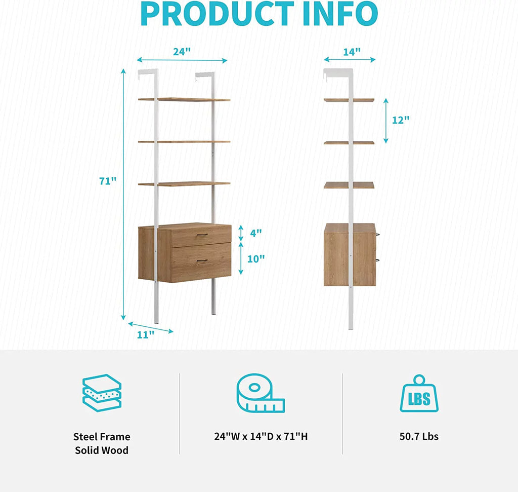 Wood Bookshelf with Drawers and Steel Frame M79841