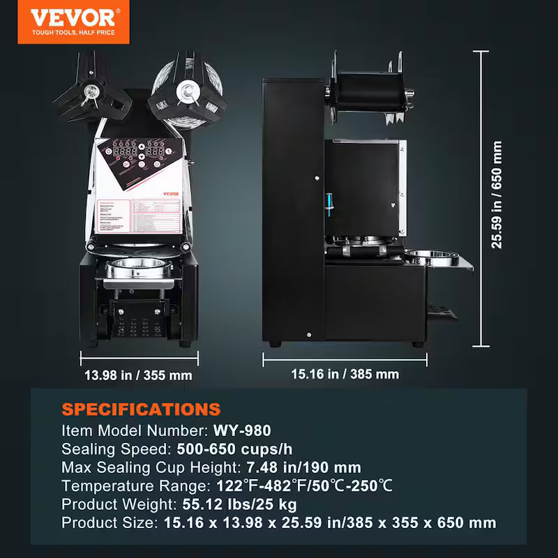 Automatic Cup Sealing Machine with LCD Panel, Black F579361