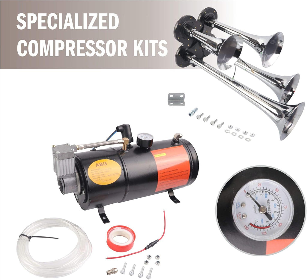 4 Trumpet Train Air Horn Kit with 120 PSI Air Compressor O365329